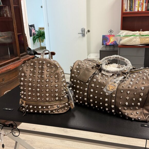 Tracey Lynn Studded Carry-On Bag & Backpack Set | Brown | Excellent - Picture 3 of 4